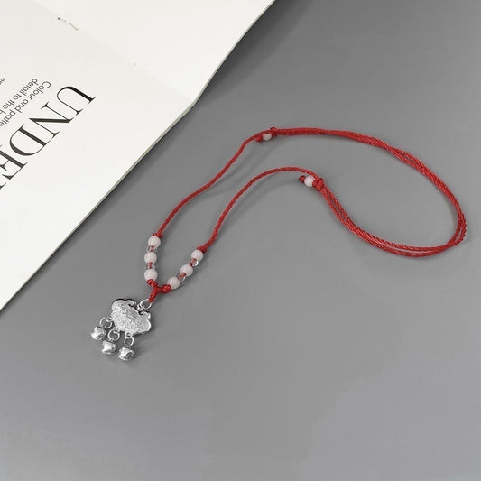 Red Rope Auspicious Rich Safe Birthday Gift Bell Sier Plated Pendants