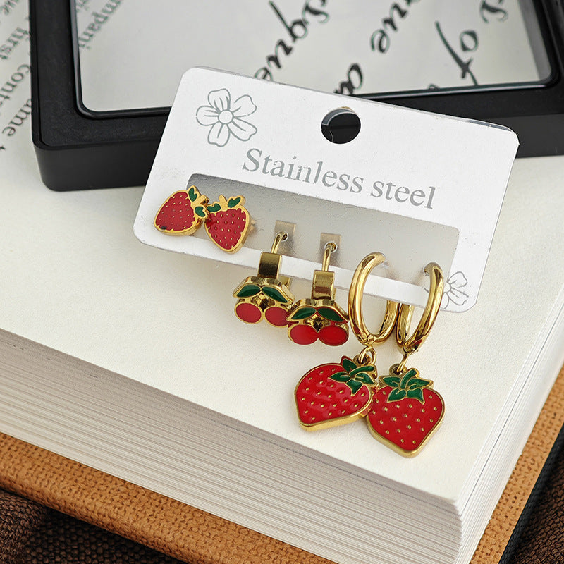 Strawberry Female Fruit Series Titanium Steel Ear Clip Earrings