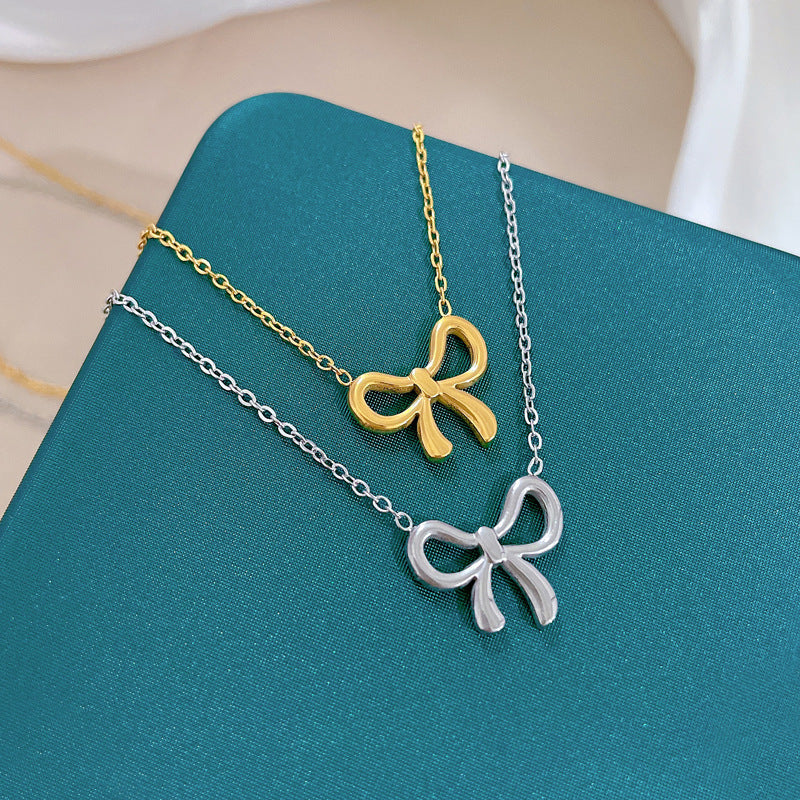 Body Titanium Steel Mori Style Bowknot Necklaces