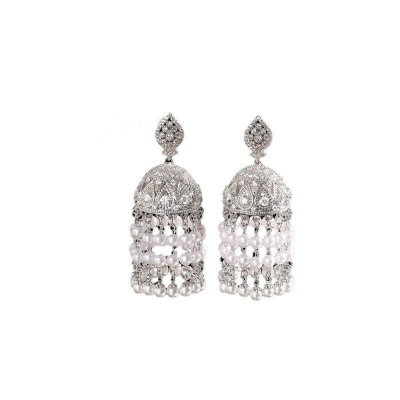 Women's Needle Elegance Retro Micro Inlaid Zircon Bead Curtain Exquisite High-grade Earrings