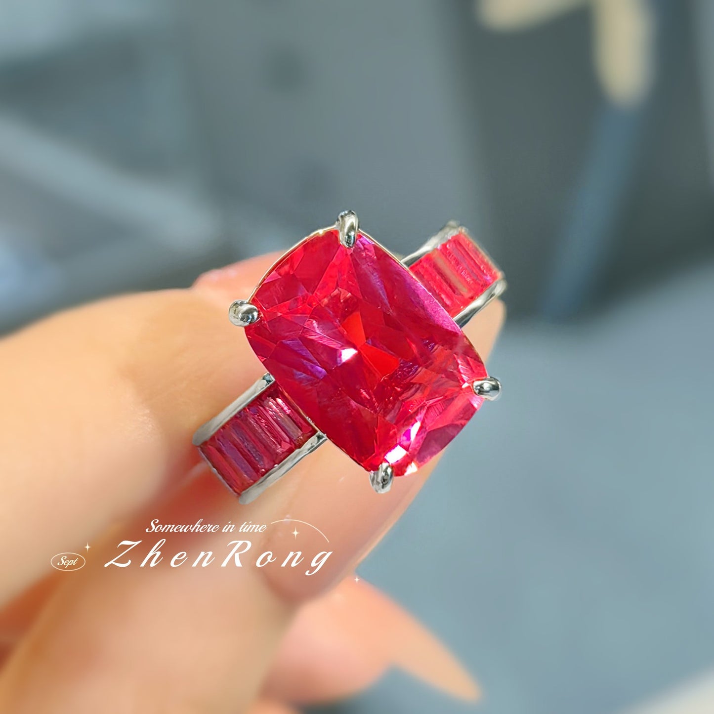 Women's Gradient Red Corundum High Sense Carbon Rings