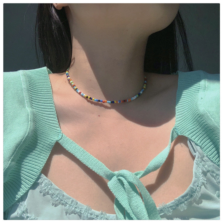 Women's Daisy Glass Small Beads Short Pearl Handmade Beaded Necklaces