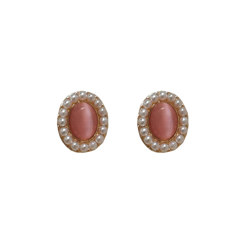 Blossom Retro Gentle Pink Cat Eye Niche Earrings