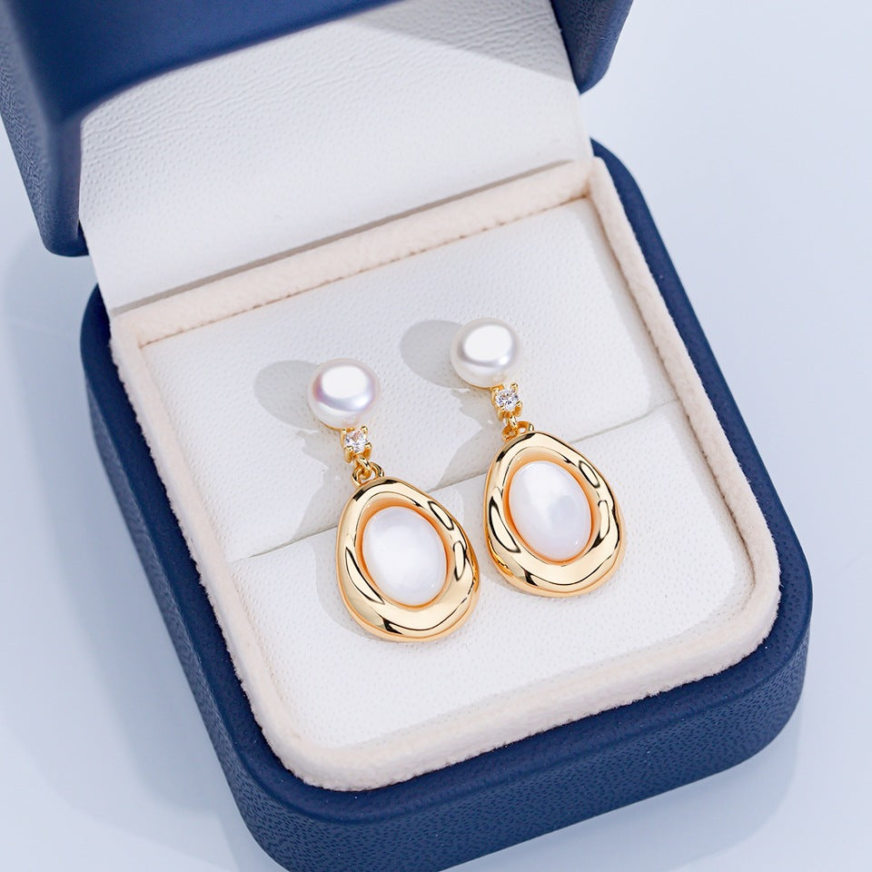 Freshwater Pearl Ear Sier Needle Light Luxury High-grade Fritillary Earrings