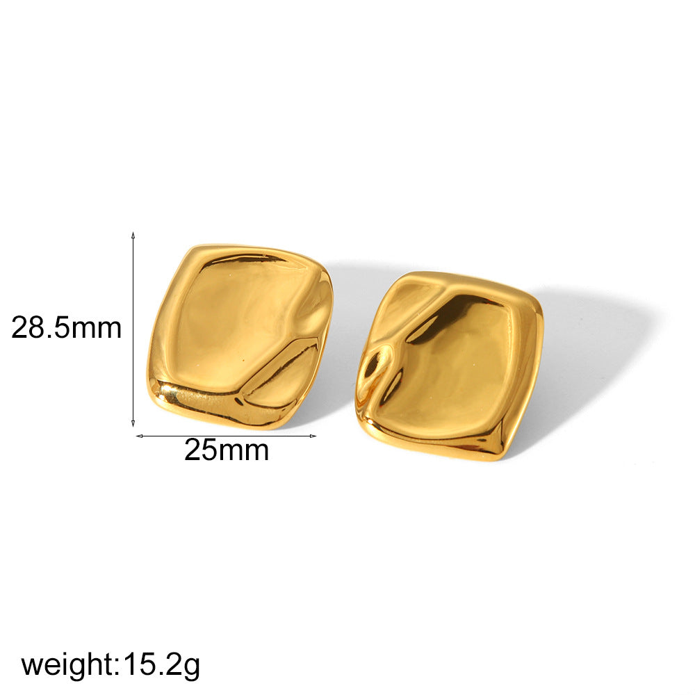 Women's Fashion Pleated Irregular Square Gold Stainless Earrings