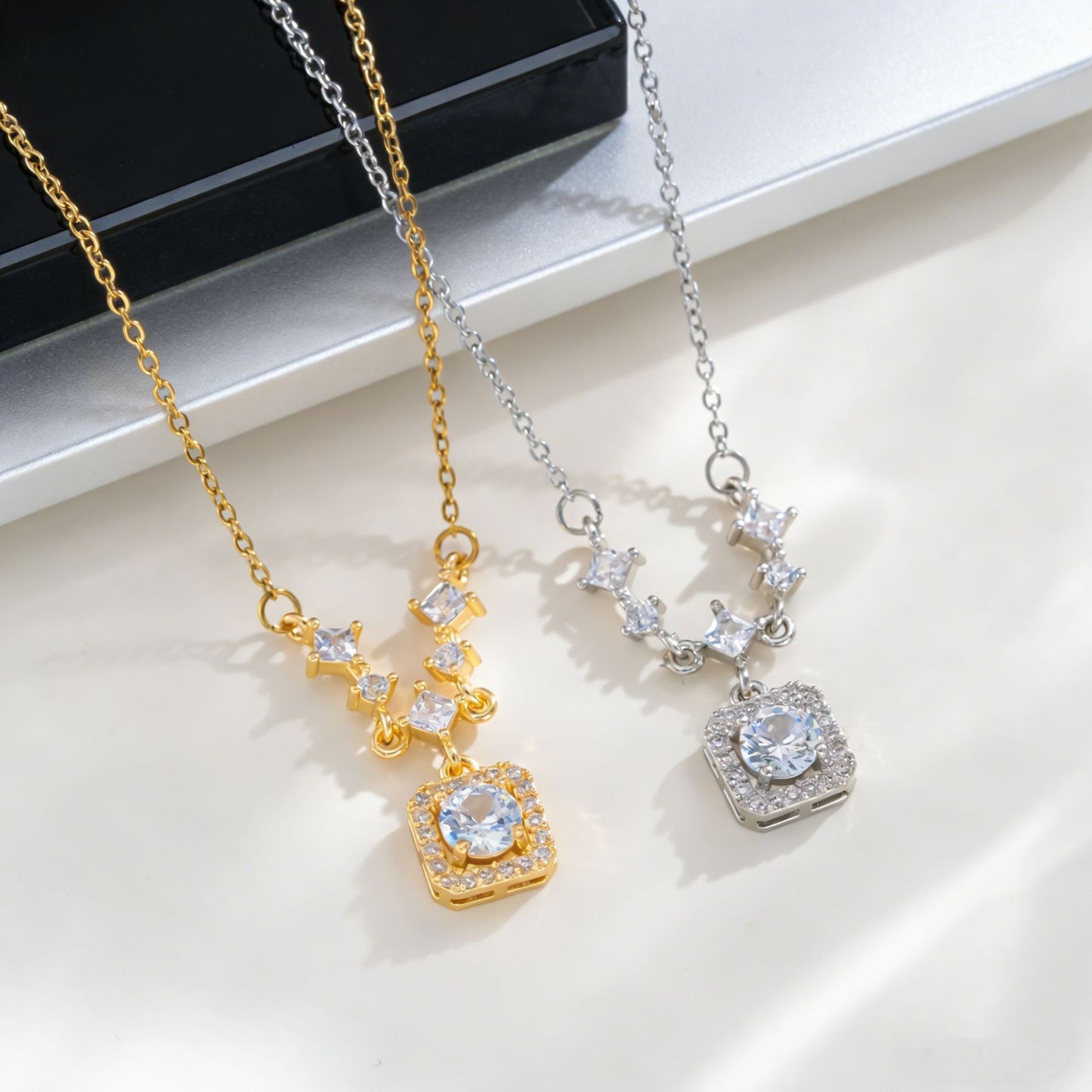 Sweet Small Square Diamond For Exquisite Super Shiny Necklace