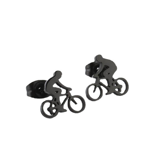 Steel Sports Series Ear Man Riding Bicycle Earrings