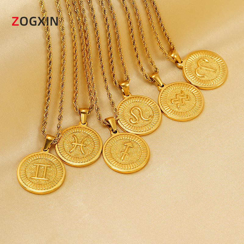 Round Constellation Female Twee Titanium Steel Necklaces