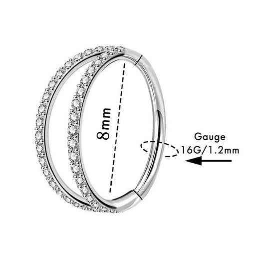 Seamless Inlaid Zircon Closed Nose Double Row Human Rings