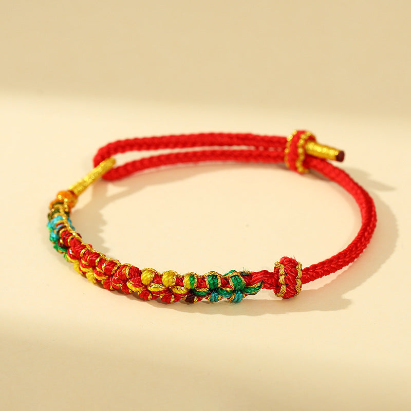 Women's & Men's Tibetan Style Five Gods Of Wealth Carrying Strap Hand-woven Peach Bracelets