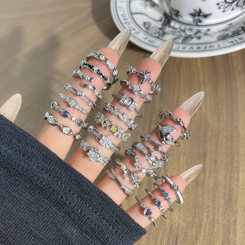 Irregular Texture Geometric Asterism Female Temperamental Minority Unique Design Index Rings