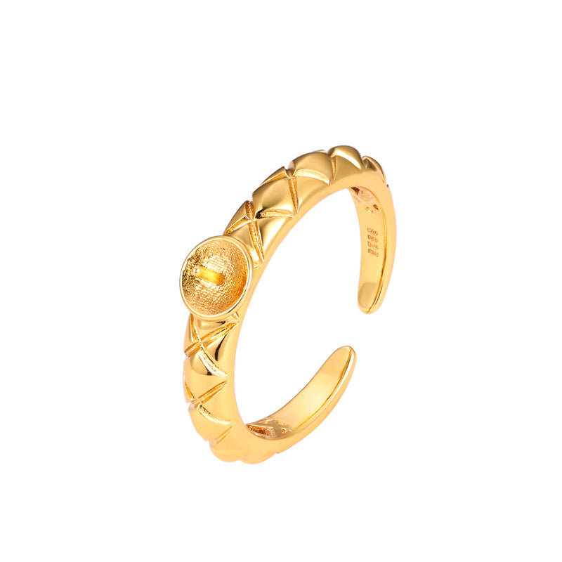 Pearl Gold Color Retention Korean Version Of Style Diamond Plaid Ring