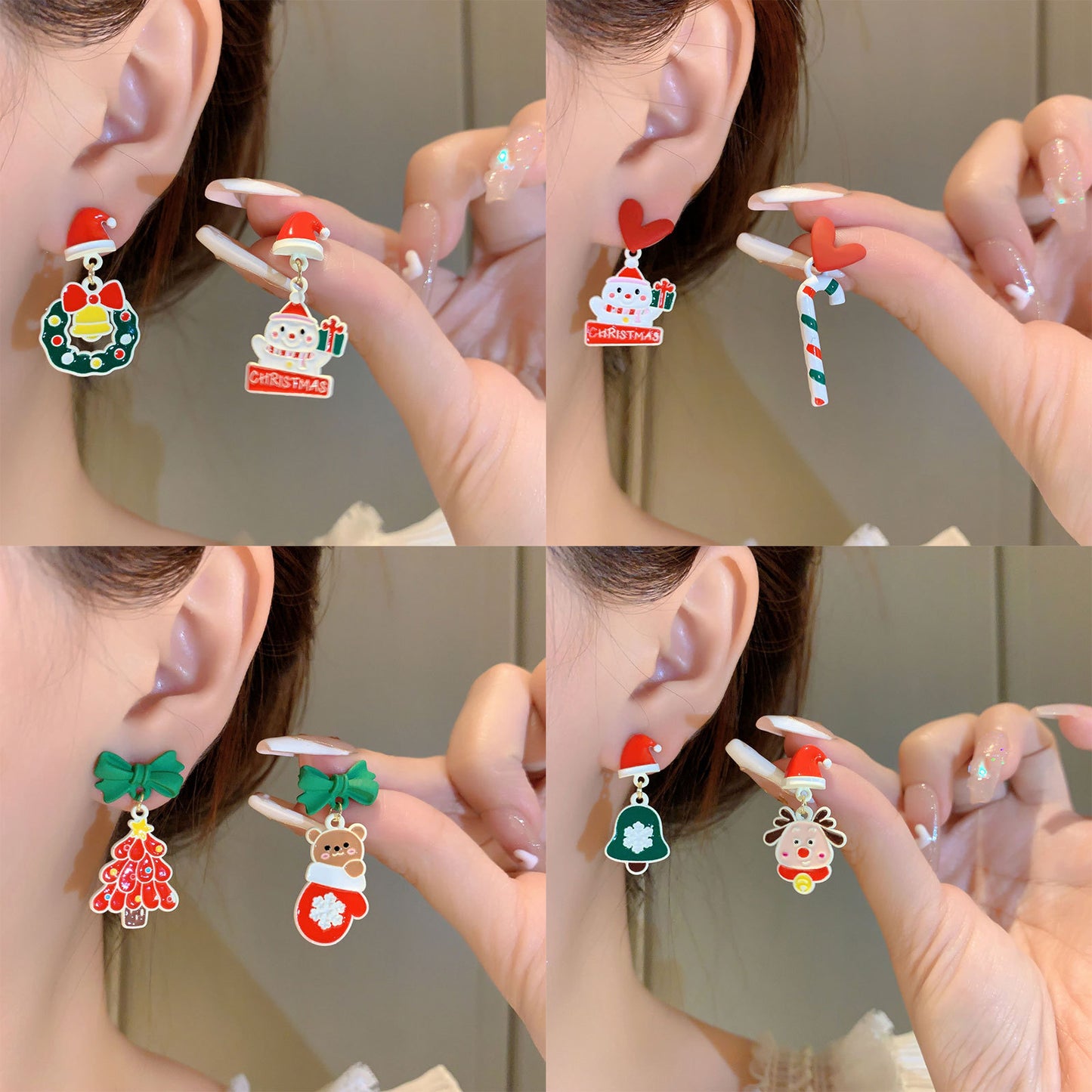 Women's Needle Christmas Style Cute Asymmetric Small Exquisite Earrings