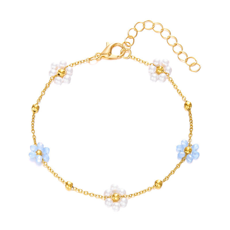 Women's High-grade Love Heart Flowers Beaded Small Flower Necklaces