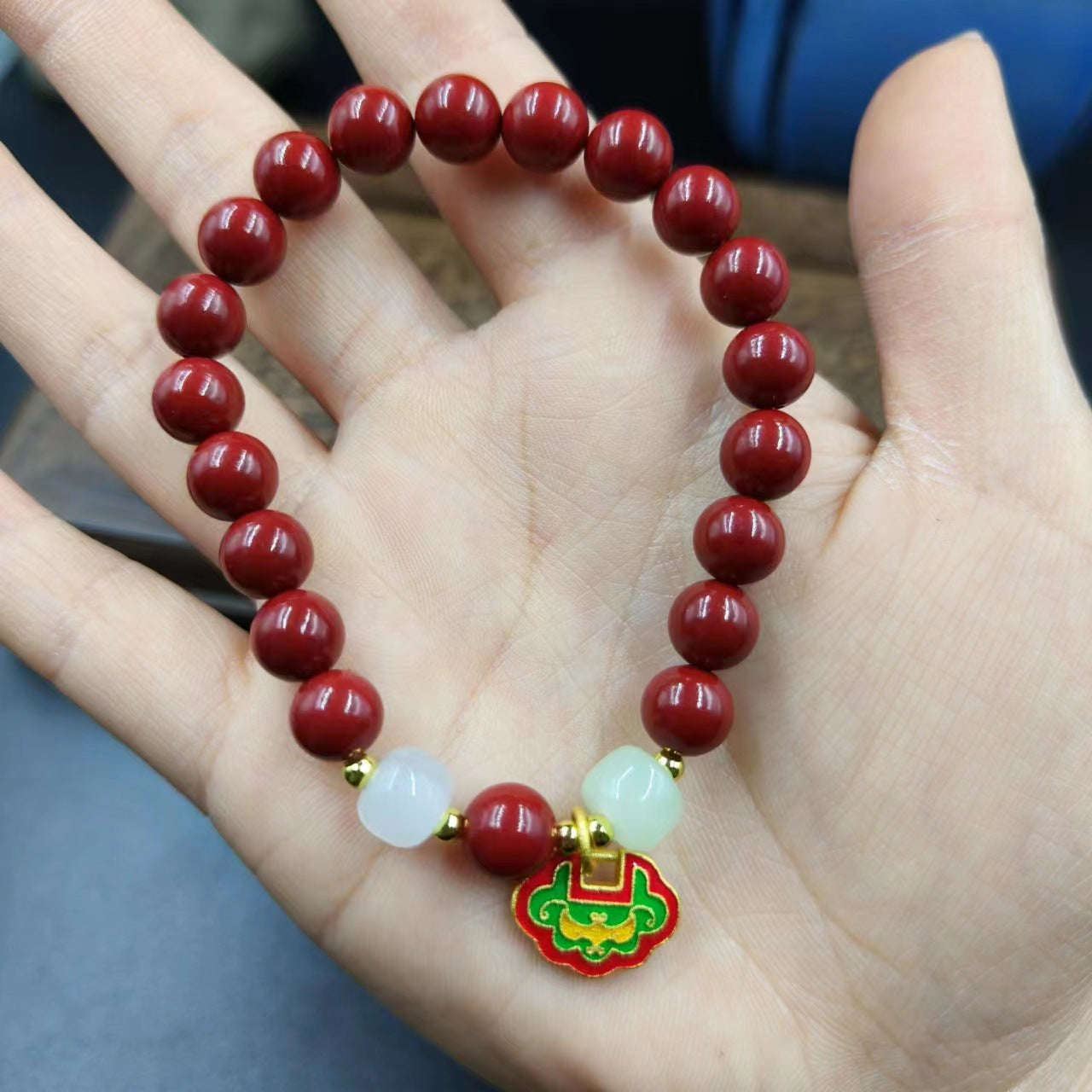 Women's & Men's Cinnabar Purple Gold Sand Single Circle Simple Buddha Beads Light Bracelet