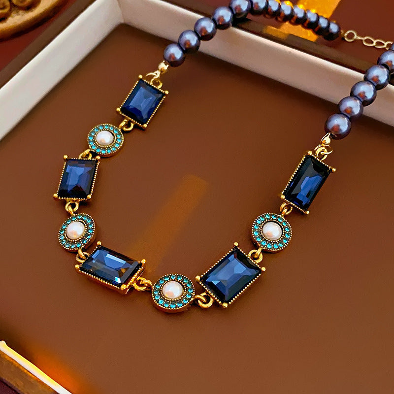 Square Stitching Palace Style Exquisite Clavicle Chain Middle Necklaces