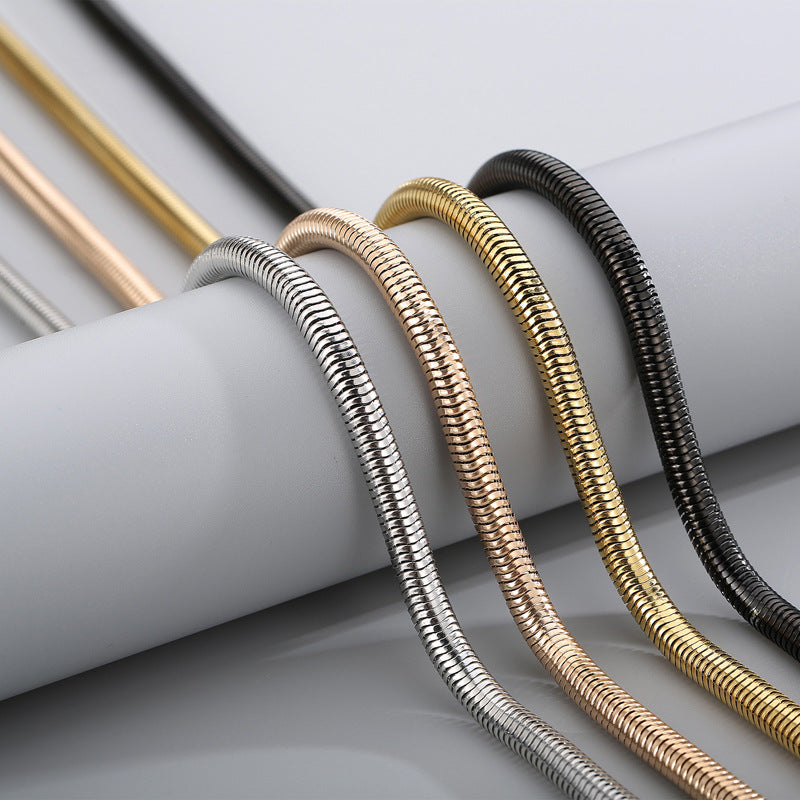 Men's Hip Hop Round Snake Bones Chain Titanium Necklaces