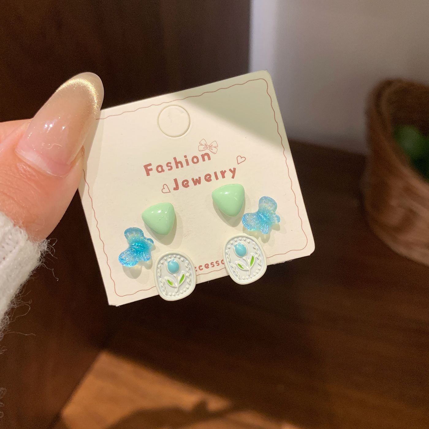 Dopamine Cartoon Heart-shaped Bow Flower Earings Female Sweet Cute Stud Earrings