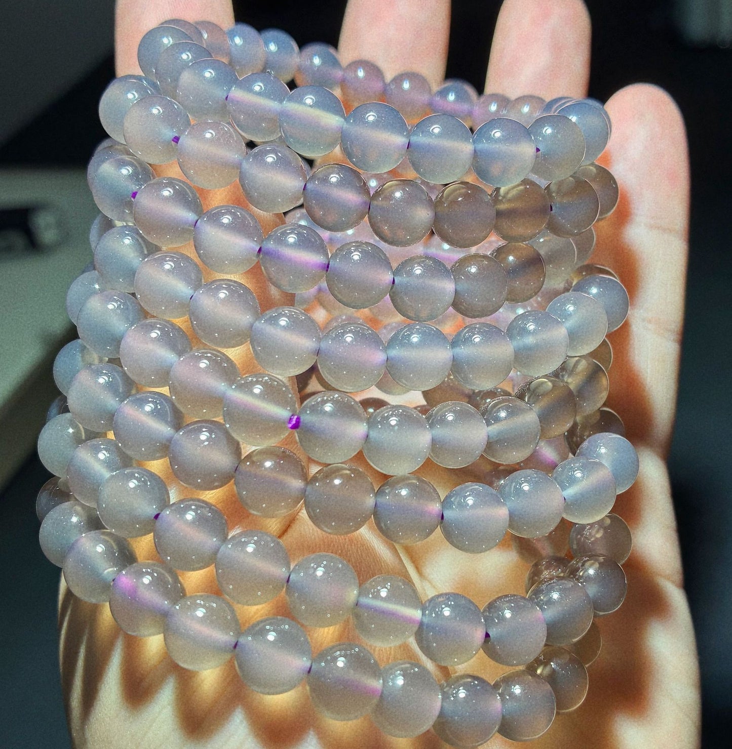 Women's & Men's Natural Smoke Purple Agate Round Beads Yao Ling Bracelets