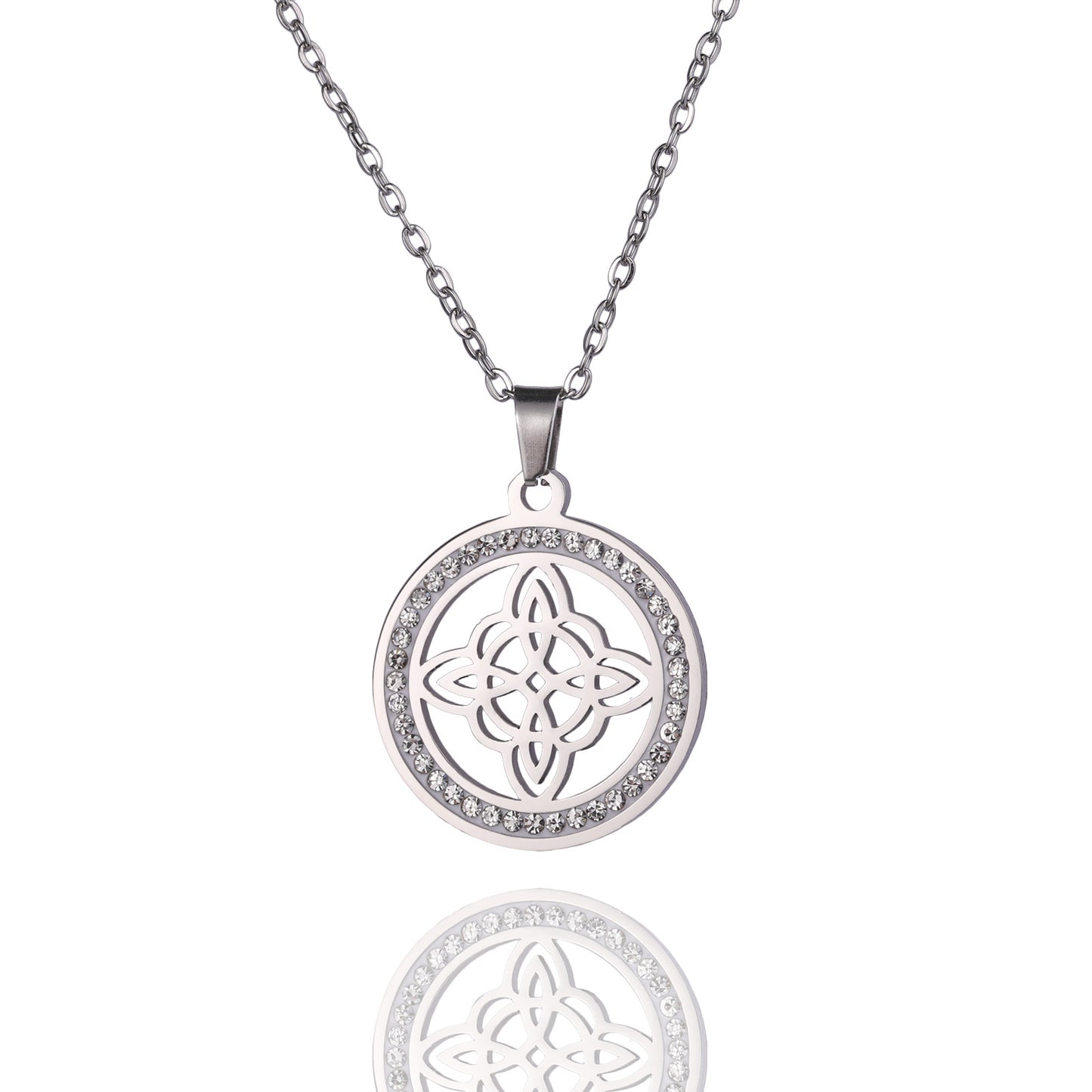 Witch Knot Stainless Steel Clear Zircon Round Charm Christmas Pendants