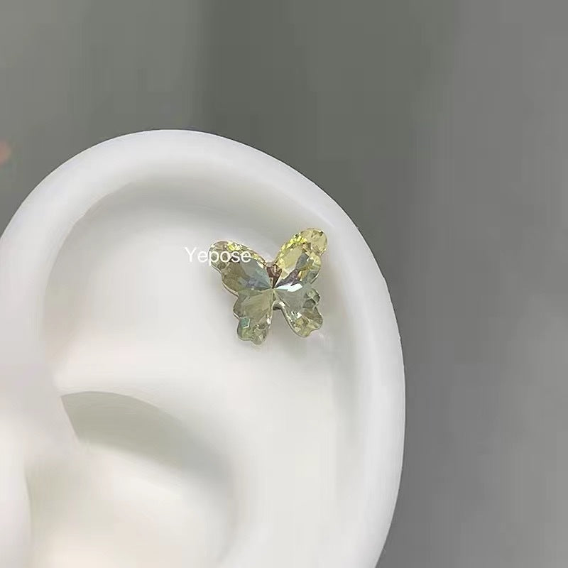 Polarized Butterfly Zircon Ear Bone Flat Bottom Pin Titanium Steel Stud Earrings