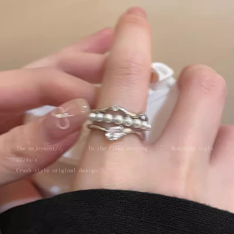 Style Pearl Zircon Butterfly Female Niche High-grade Rings