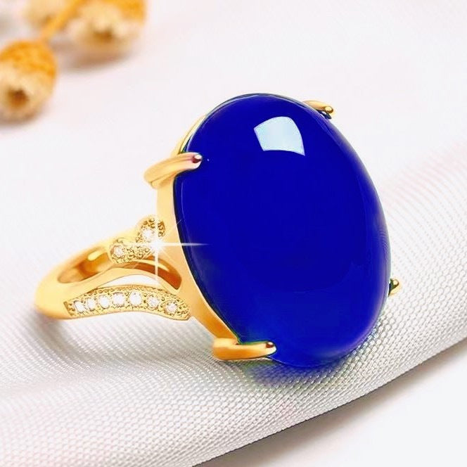 Chalcedony Female Sterling Sier Inlaid Canary Stone Agate Adjustable Ring