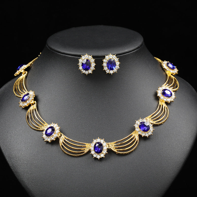Suit Gem Artistic Retro Court Fan-shaped Beautiful Jewelry Set