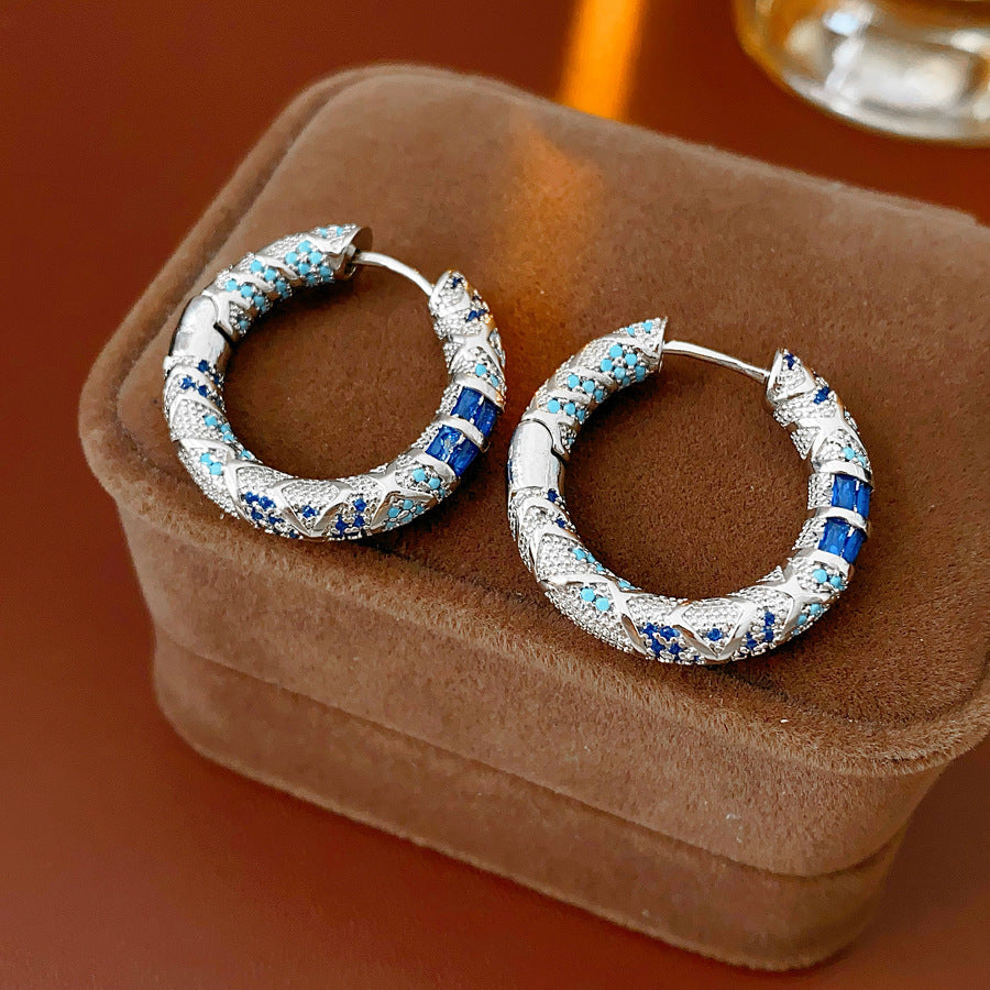 Blue Crystal Butterfly Flower Fashion Simple Fresh Light Luxury High Earrings