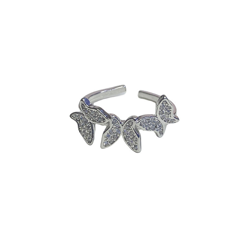 Korean Butterfly Three-dimensional Affordable Luxury Fashion Rhinestone Open Rings