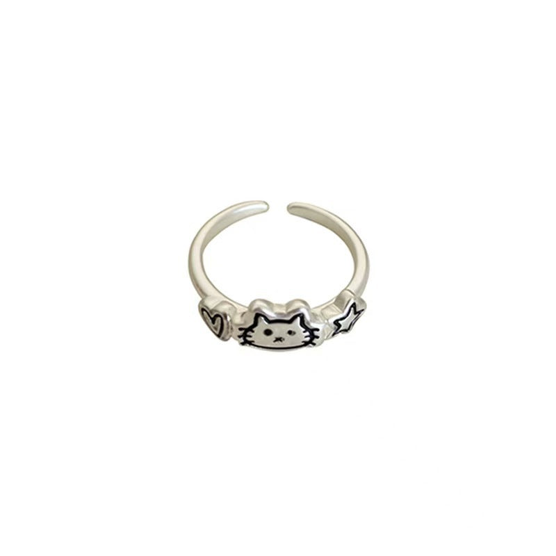 Light Luxury Niche Chinese Enamel Cherry Blossom Cute Cat Ring