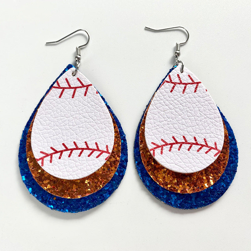 Color Matching Cheerleading Rugby Baseball Softball Leather Earrings