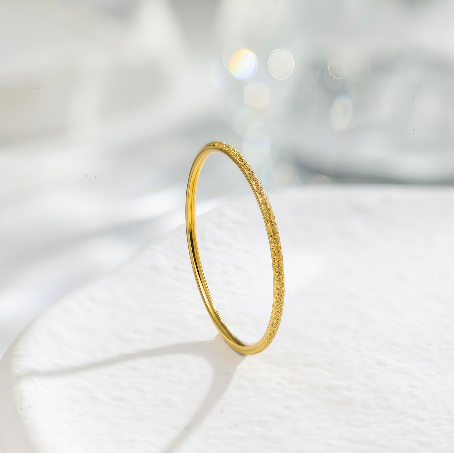 Gold-plated Frosted Sparkling Titanium Steel Female Hand Ring
