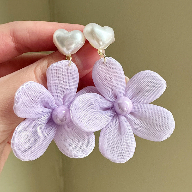 Purple Camellia Love Heart Gentle Fairy Spirit Earrings