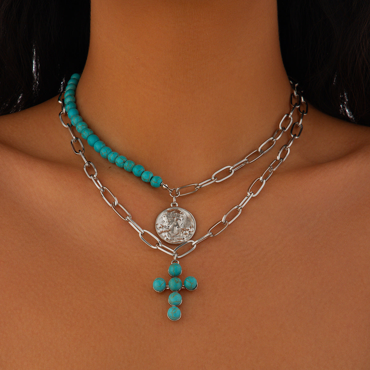 Imitation Turquoise Suit Six-pointed Star Alloy Necklaces