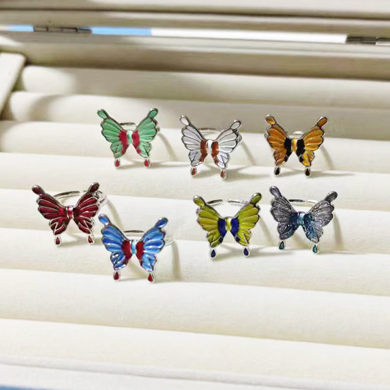 Women's Drip Glazed Three-dimensional Butterfly Opening High-grade Ring