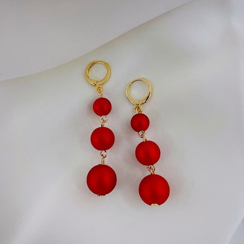 Red Ball Festive Female Temperament Long Tassel Earrings