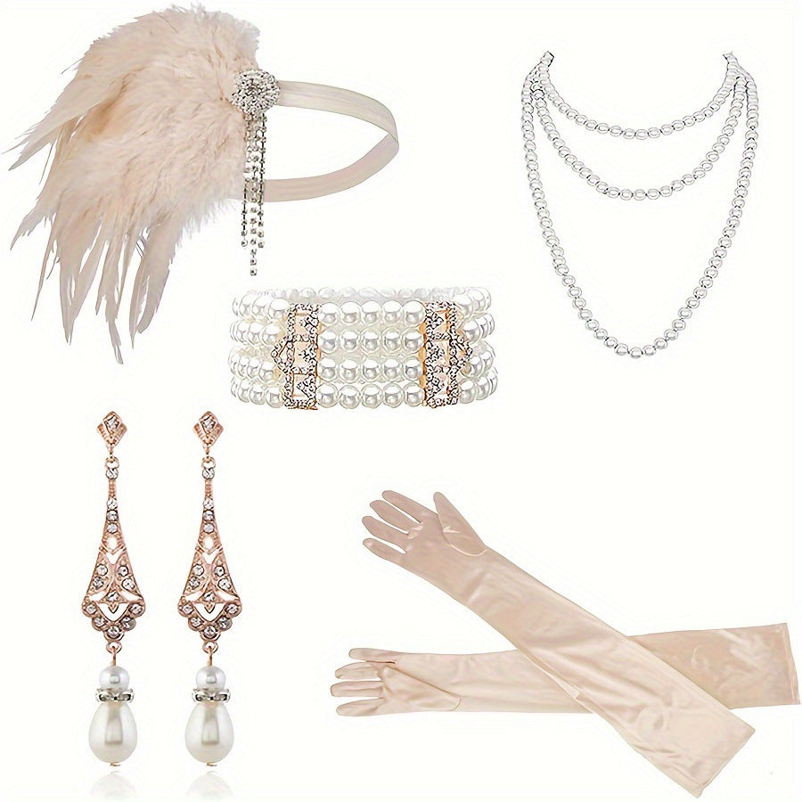Red Feather Hair Band Masquerade Single Jewelry Set