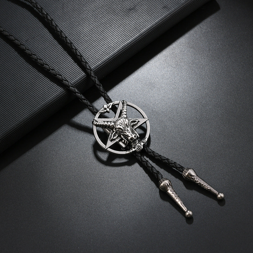 Men's Personality Alloy Tiger Deer Denim Polo Leather Tie Necklaces