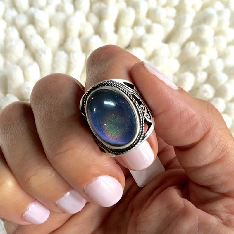 Oval Epoxy Female Retro Artistic Mysterious Ring