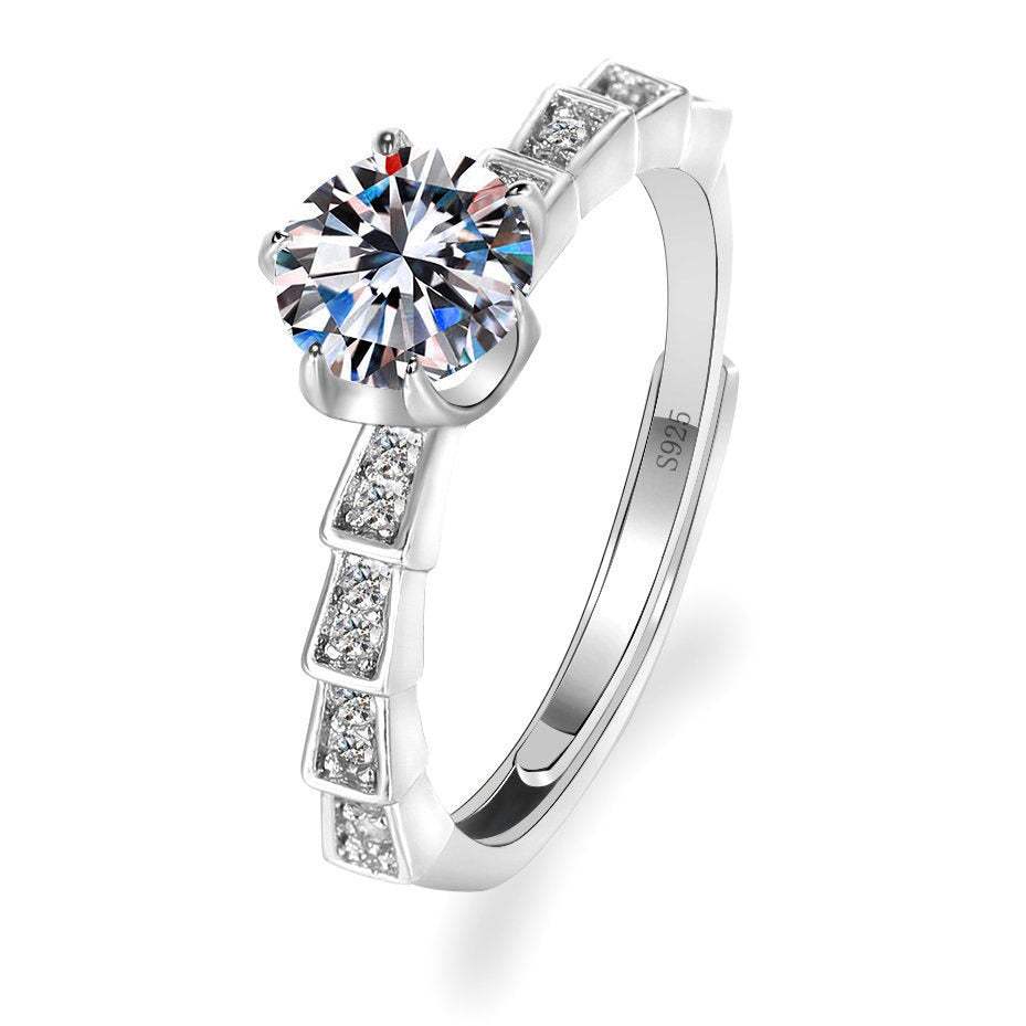 Live Sier Plated Female Moissanite Snake Diamond Fashion Ring