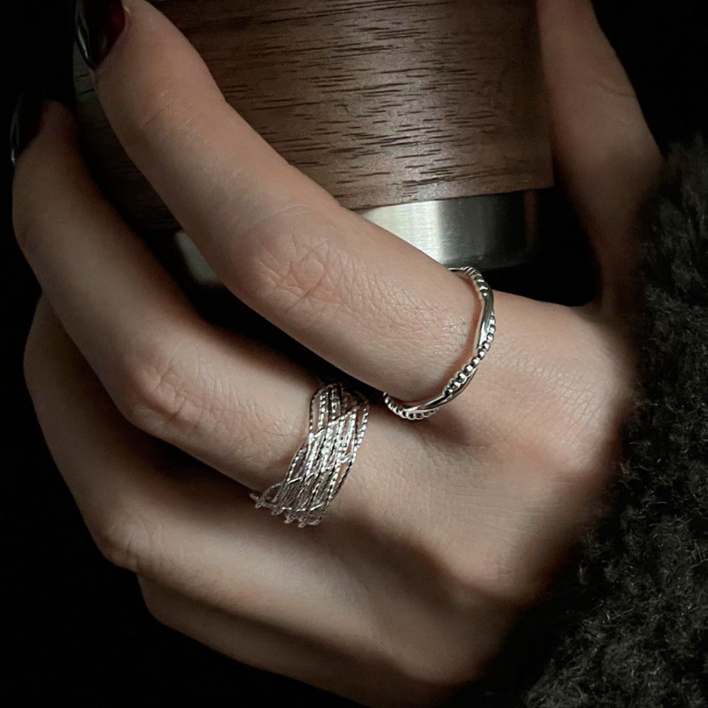 Women's Sterling Sier With Shiny Lines Cross Rings