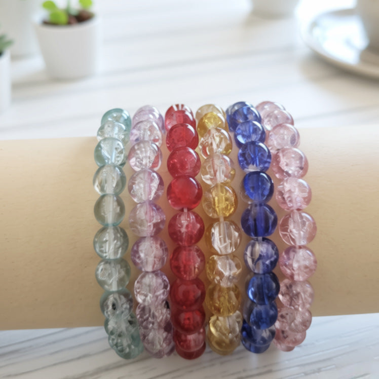 Female Two-color Transparent Micro Glass Bead Jade Broken Glazed Live Bracelet