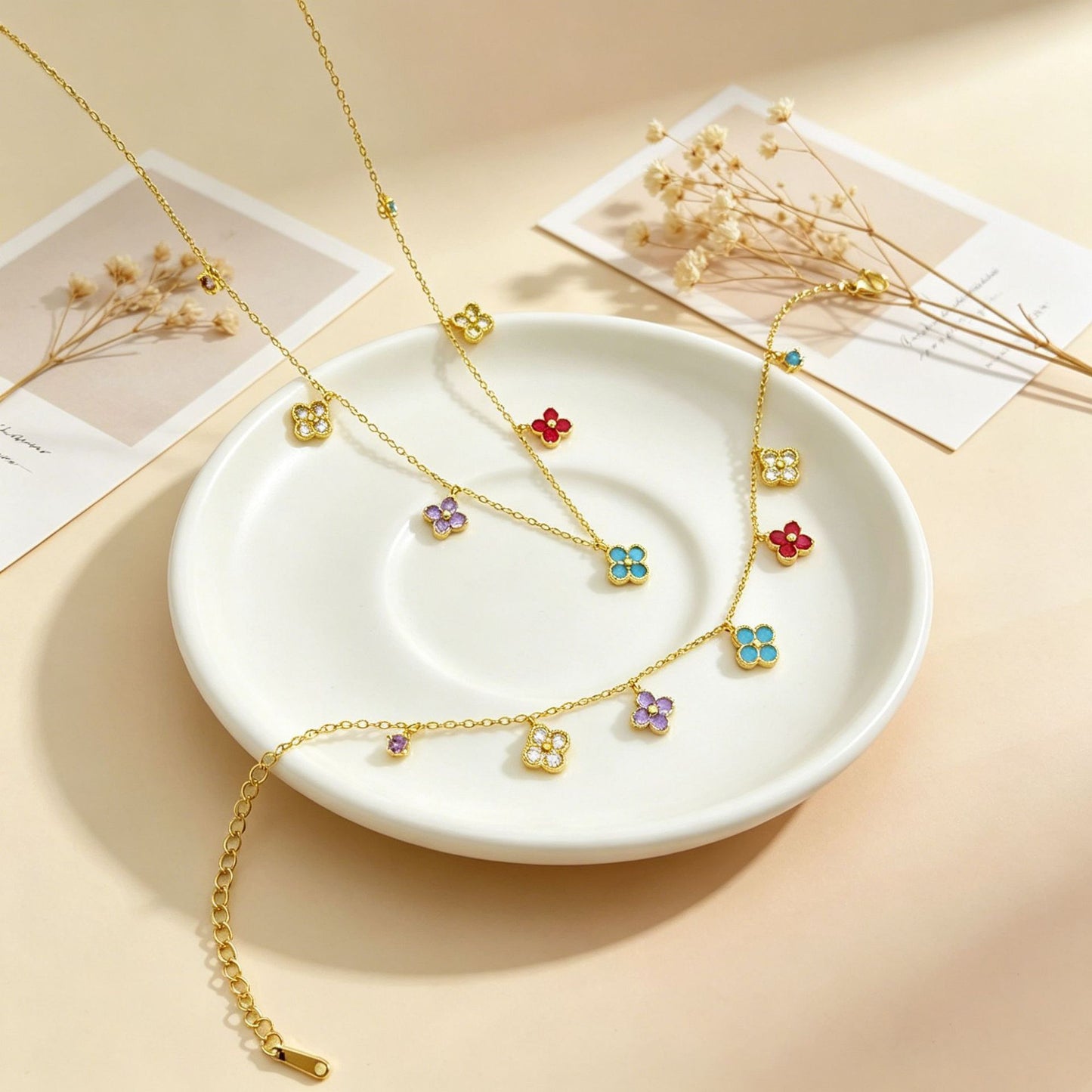 Color Zircon Clover Female Gifts For Necklaces