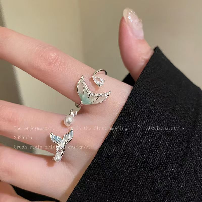 Gradient Fishtail Open-end Zircon Fashion Minimalist Ring