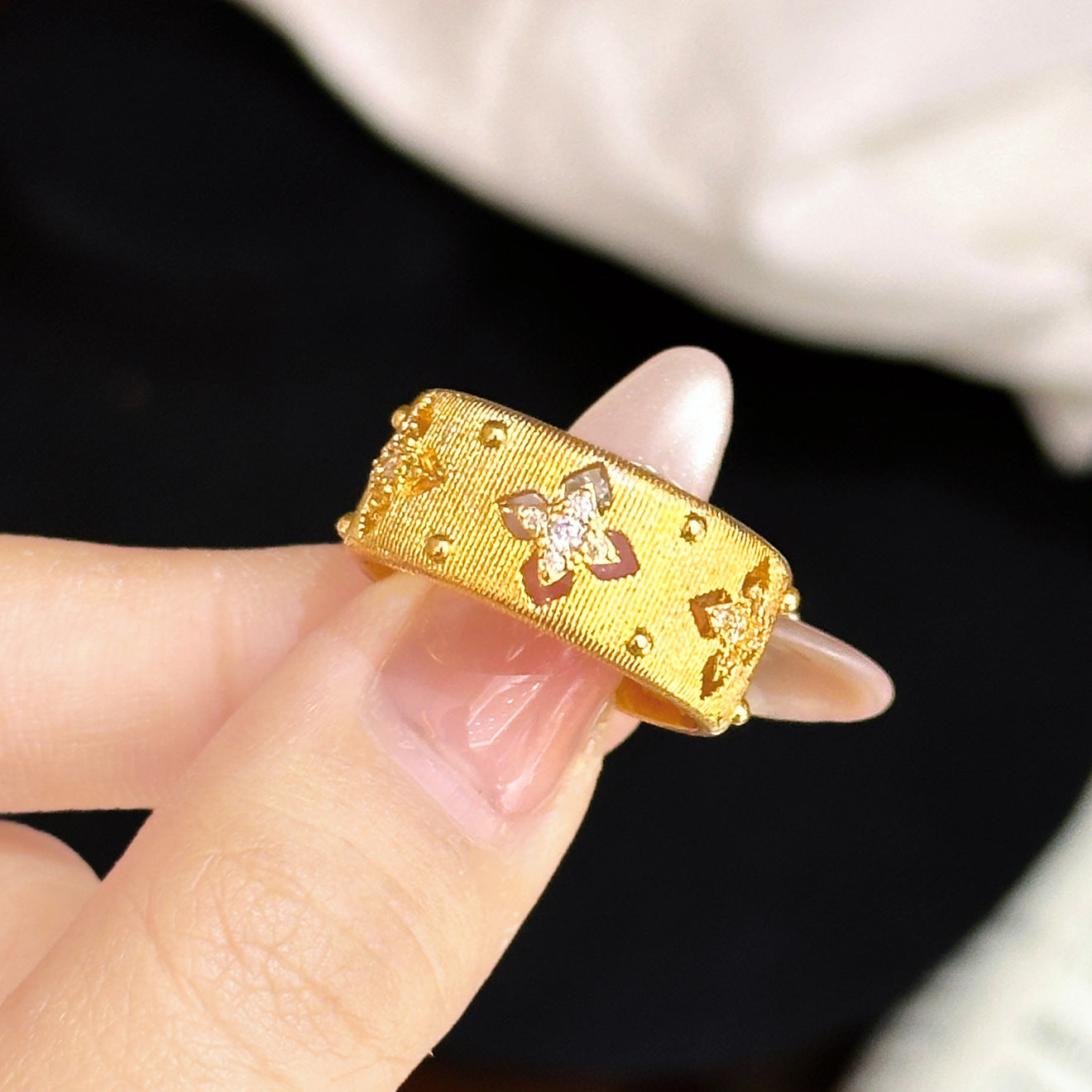 Diamond Flower Light Luxury High Sense Index Finger Vintage Court Rings