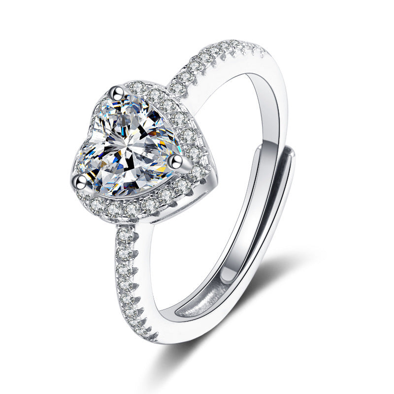 Light Luxury Heart-shaped Artificial Open Diamond Ring