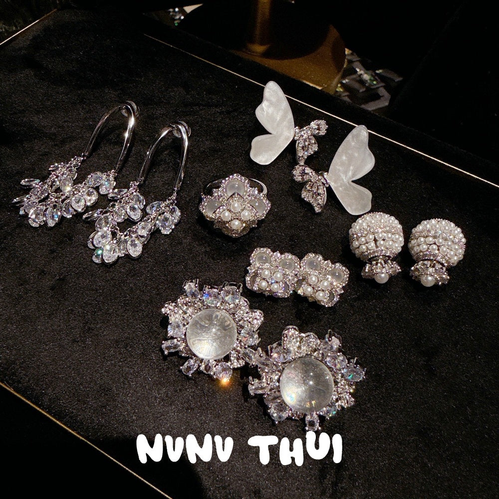 Crystal Sunflower Gem Starry Sky Dome Earrings