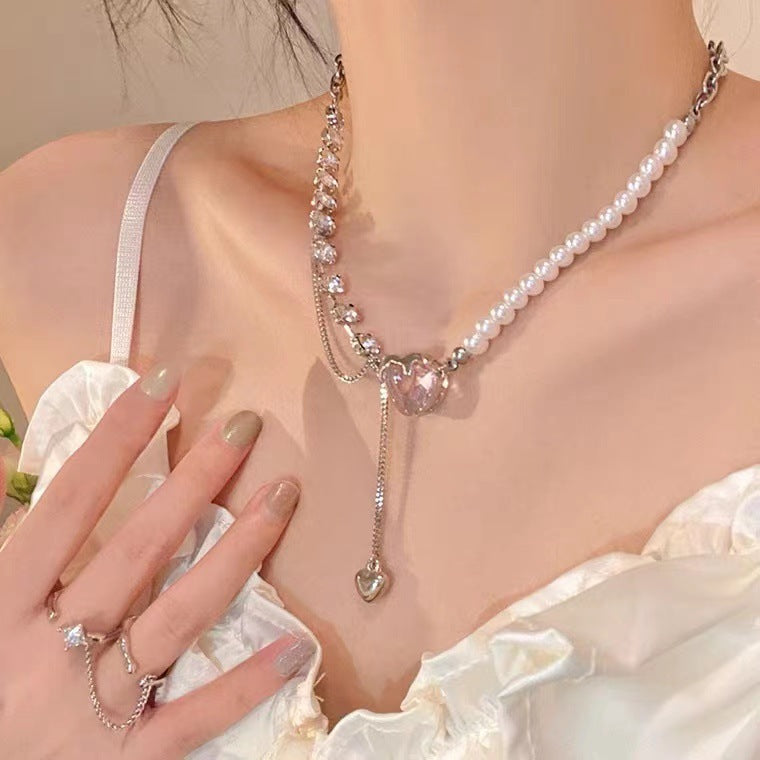 Pearl Design Sense Light Luxury Minority Asymmetric Clavicle Chain Cold Necklaces
