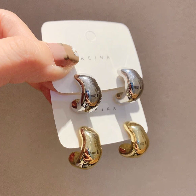 Women's Sier Needle Arc Metal Simple Temperament Commute Irregular Retro Stud Earrings